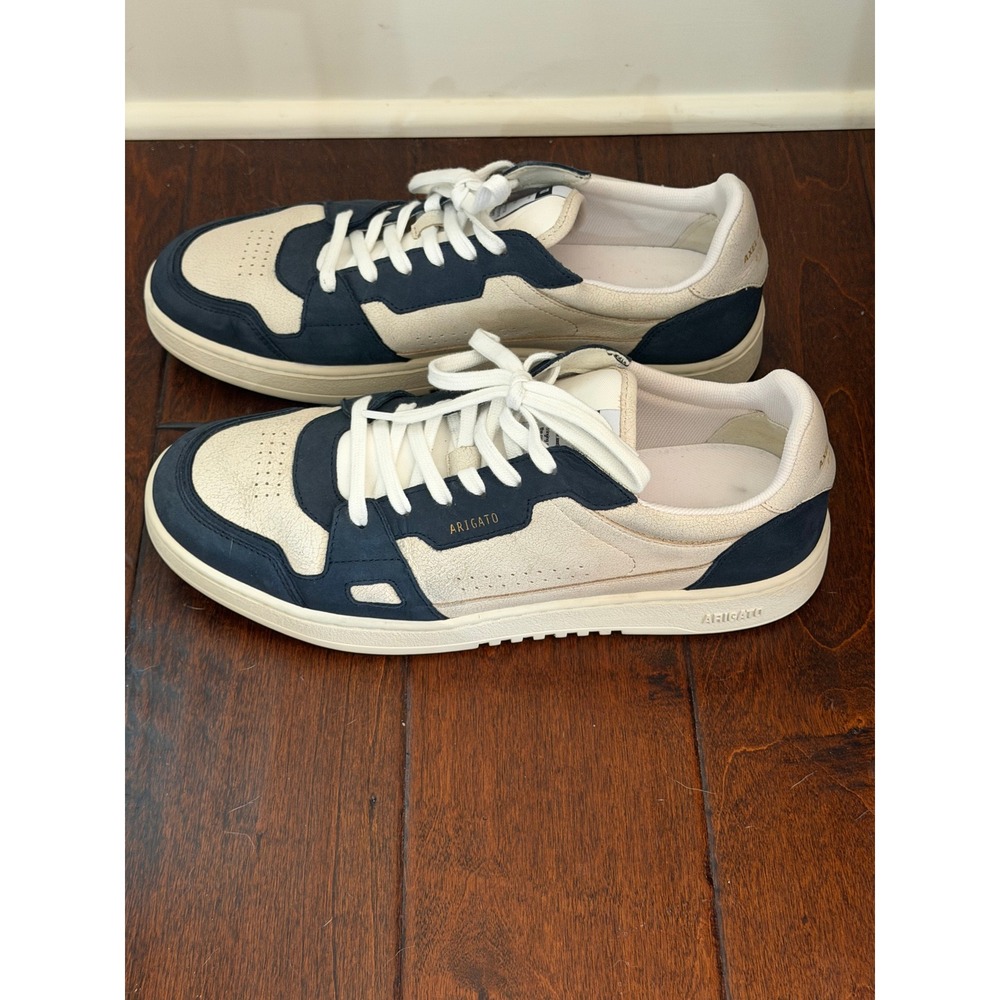 Axel Arigato Dice Lo Sneakers Mens 11 Cream Navy Blue Leather Low Top Trainers - Picture 4 of 14